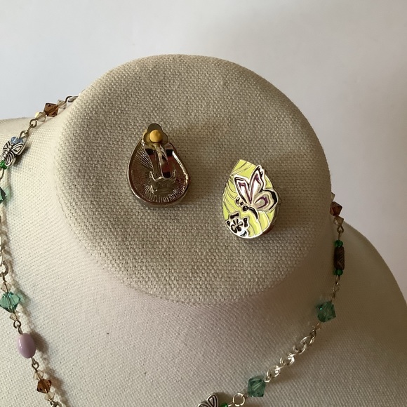 Vintage Y2K Butterfly Clip On Earrings& Handmade Gorgeous Necklace - Picture 2 of 15
